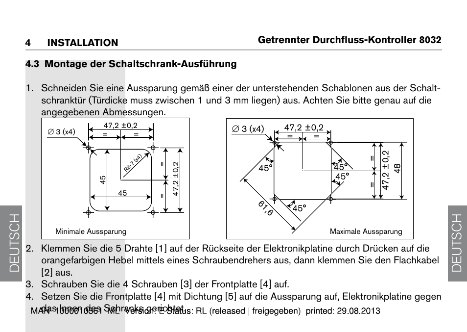 3 montage der schaltschrank-ausführung, De ut sch de ut sch | Burkert Type 8032 User Manual | Page 86 / 112