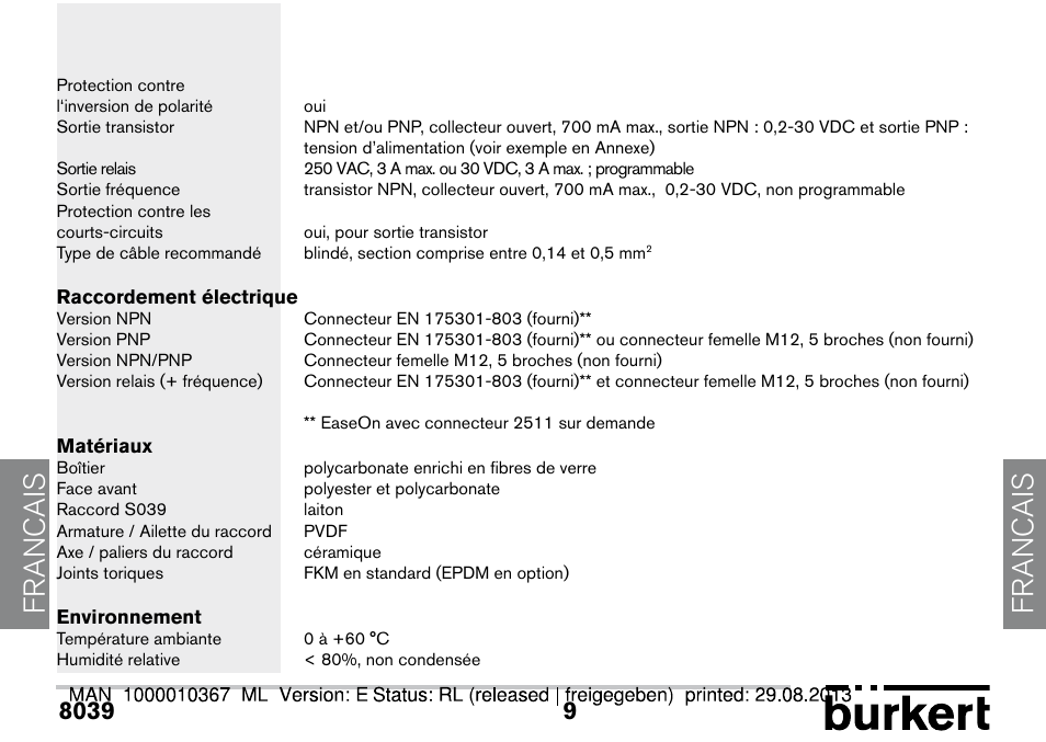 Francais | Burkert Type S039 User Manual | Page 45 / 112