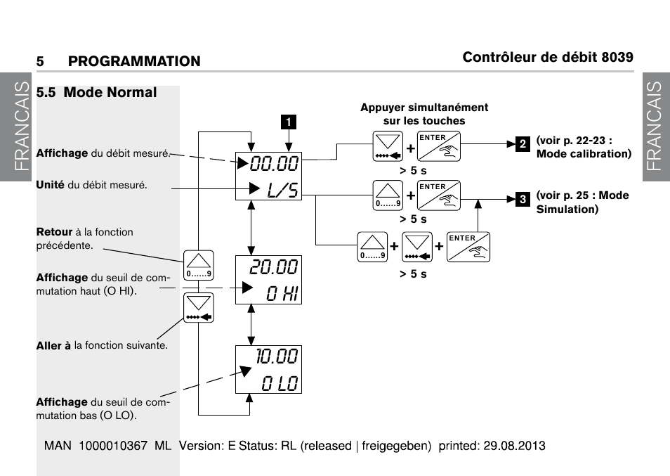 5 mode normal, Francais | Burkert Type S039 User Manual | Page 56 / 112