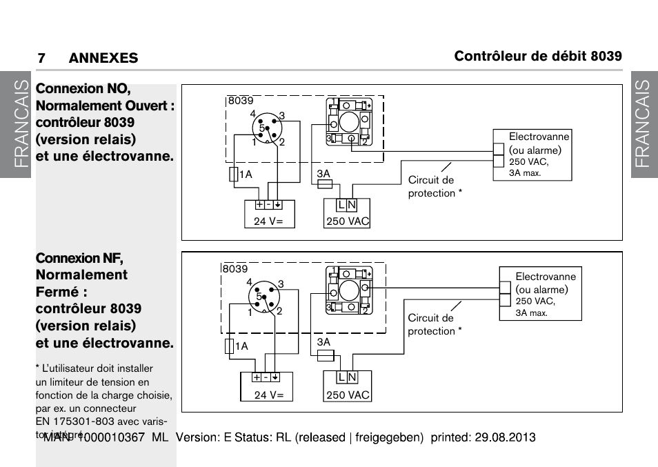 Francais, Contrôleur de débit 8039 | Burkert Type S039 User Manual | Page 66 / 112