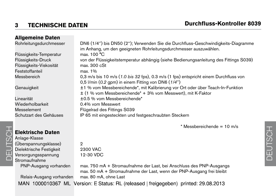 3 technische daten, De ut sch de ut sch | Burkert Type S039 User Manual | Page 80 / 112