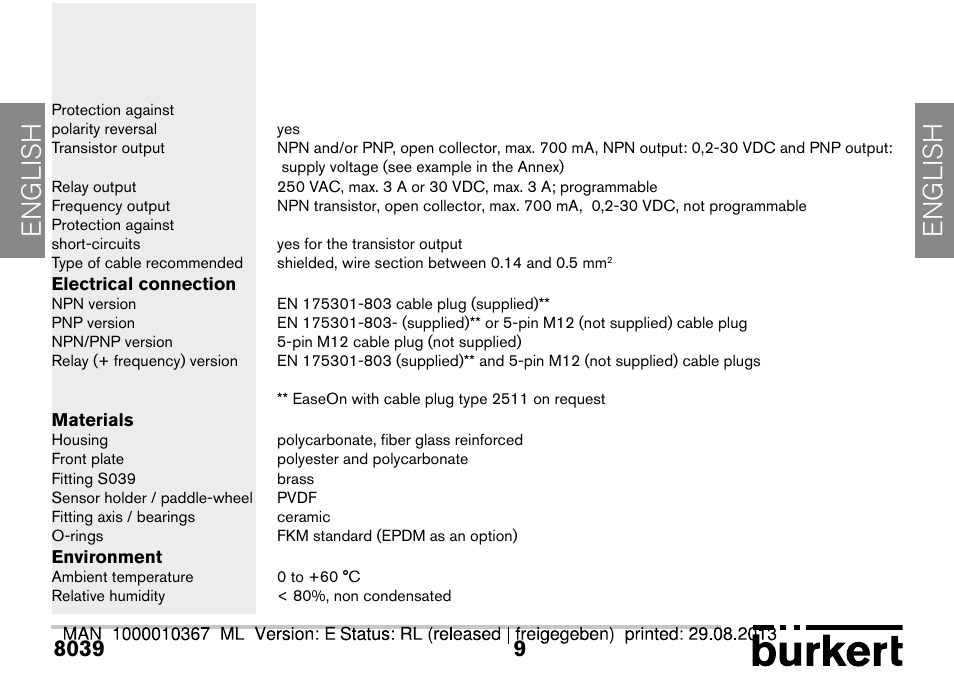 English | Burkert Type S039 User Manual | Page 9 / 112