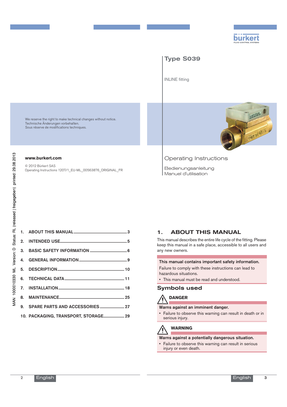 Burkert Type S039 User Manual | 24 pages