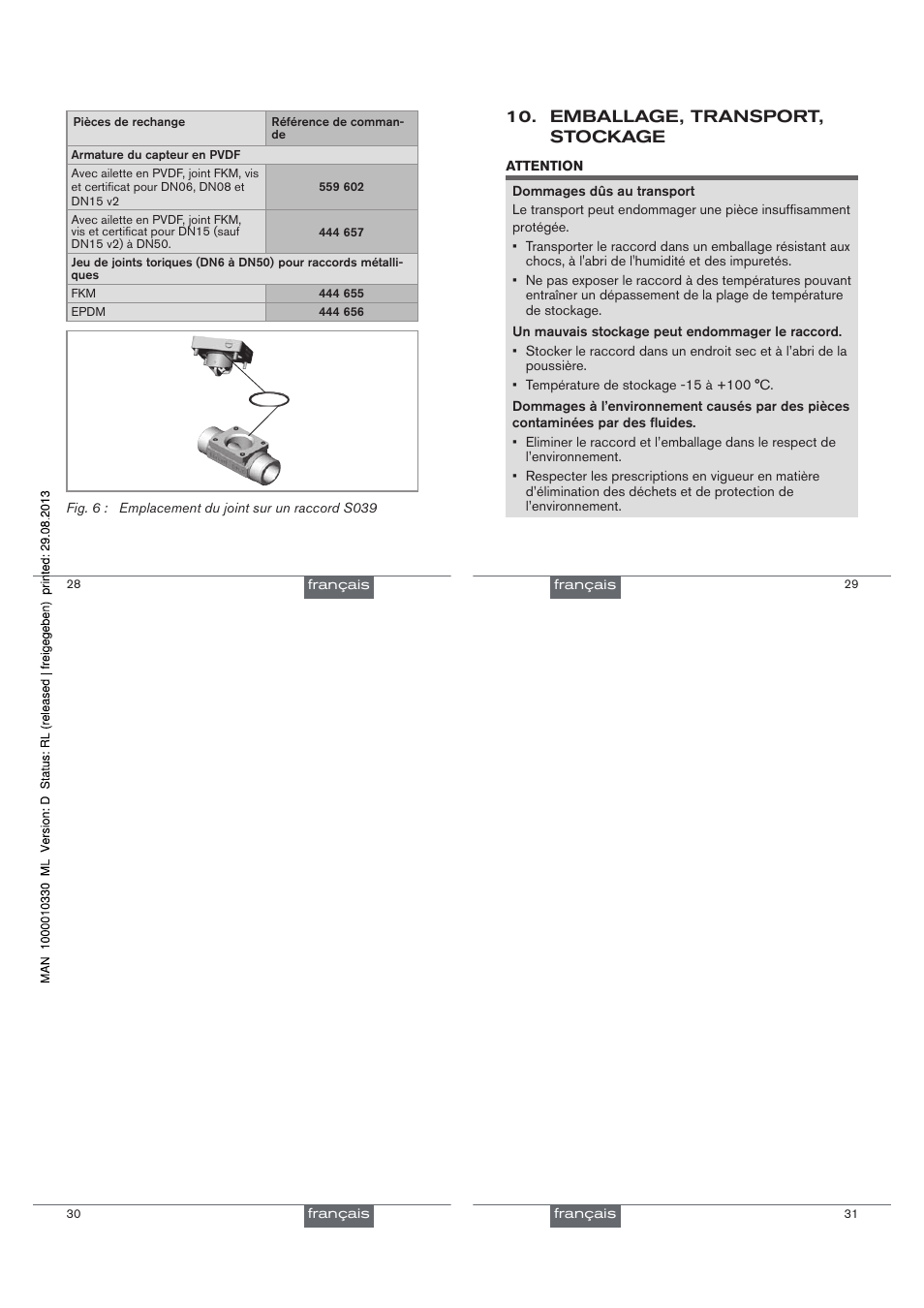 Emballage, transport, stockage | Burkert Type S039 User Manual | Page 24 / 24