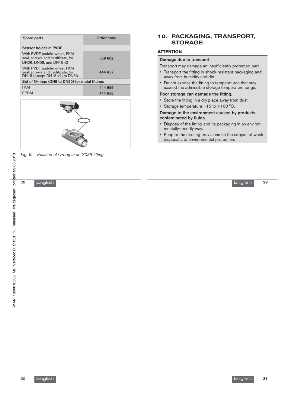 Packaging, transport, storage | Burkert Type S039 User Manual | Page 8 / 24