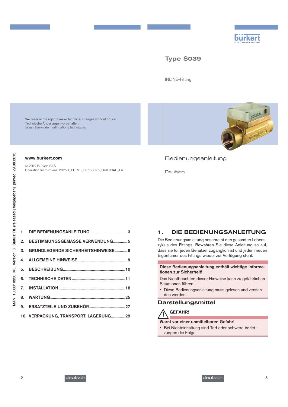 Type s039 | Burkert Type S039 User Manual | Page 9 / 24