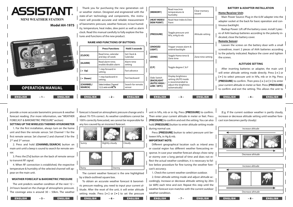 ASSISTANT AH-1975 User Manual | 8 pages