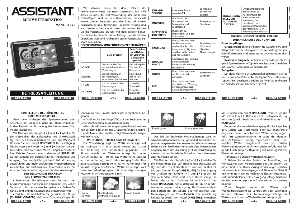 Betriebsanleitung | ASSISTANT AH-1975 User Manual | Page 3 / 8