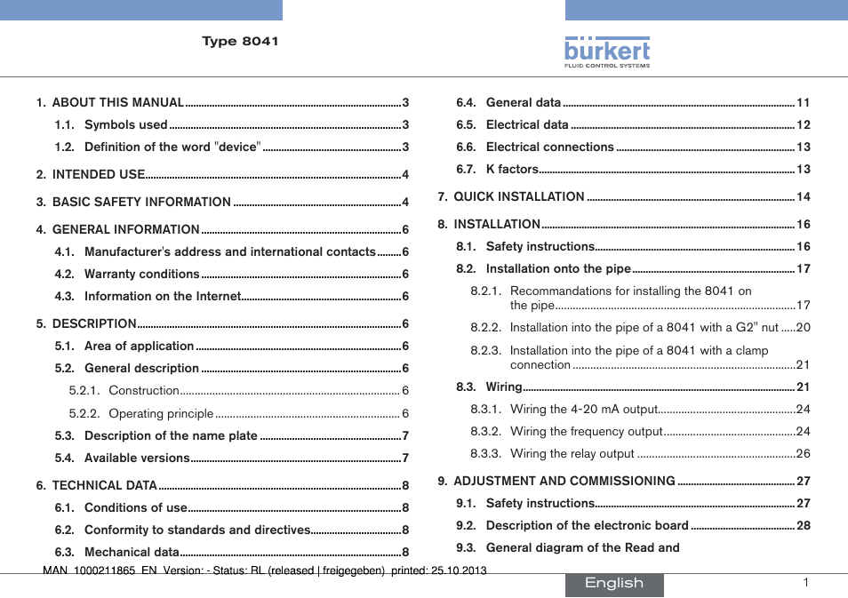 Burkert Type 8041 User Manual | Page 3 / 60