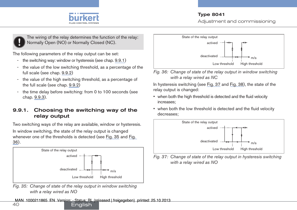 Choosing the switching way of the relay output | Burkert Type 8041 User Manual | Page 42 / 60