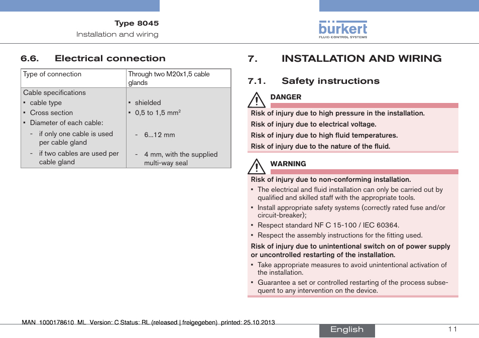 Installation and wiring | Burkert Type 8045 User Manual | Page 11 / 98