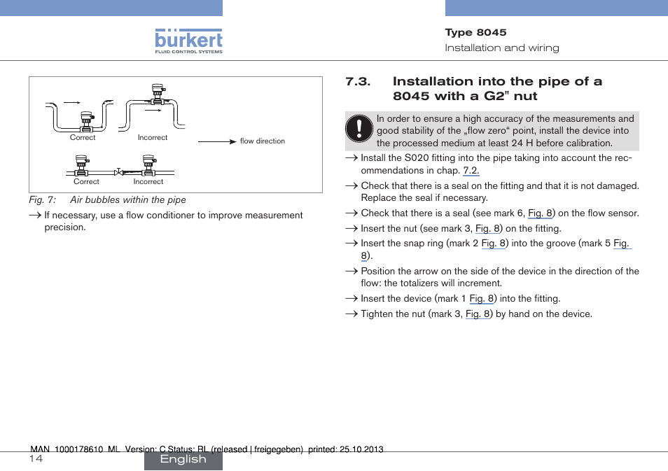 Around the device (see fig. 7) | Burkert Type 8045 User Manual | Page 14 / 98