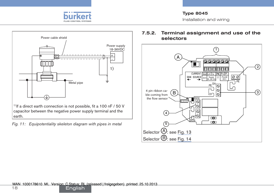 Terminal assignment and use of the selectors | Burkert Type 8045 User Manual | Page 18 / 98