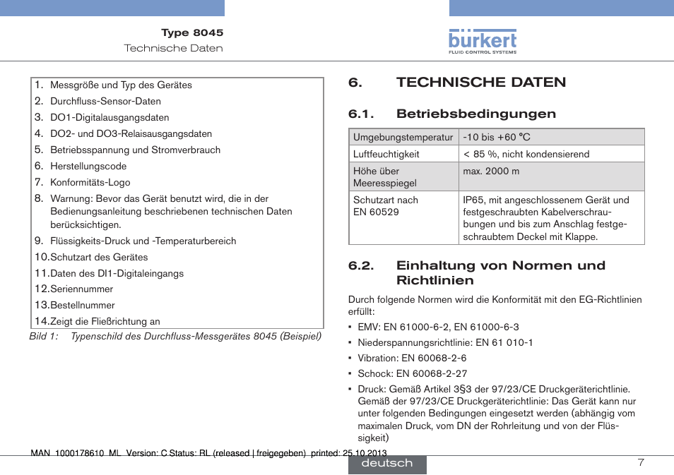 Technische daten | Burkert Type 8045 User Manual | Page 39 / 98