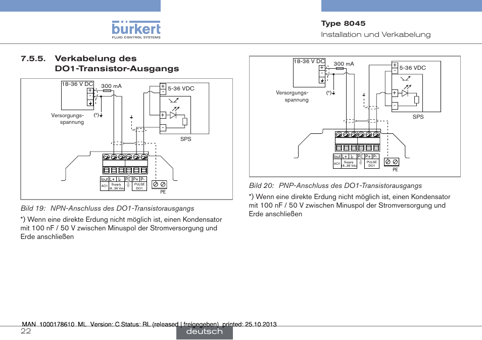 Verkabelung des do1-transistor-ausgangs, Deutsch | Burkert Type 8045 User Manual | Page 54 / 98