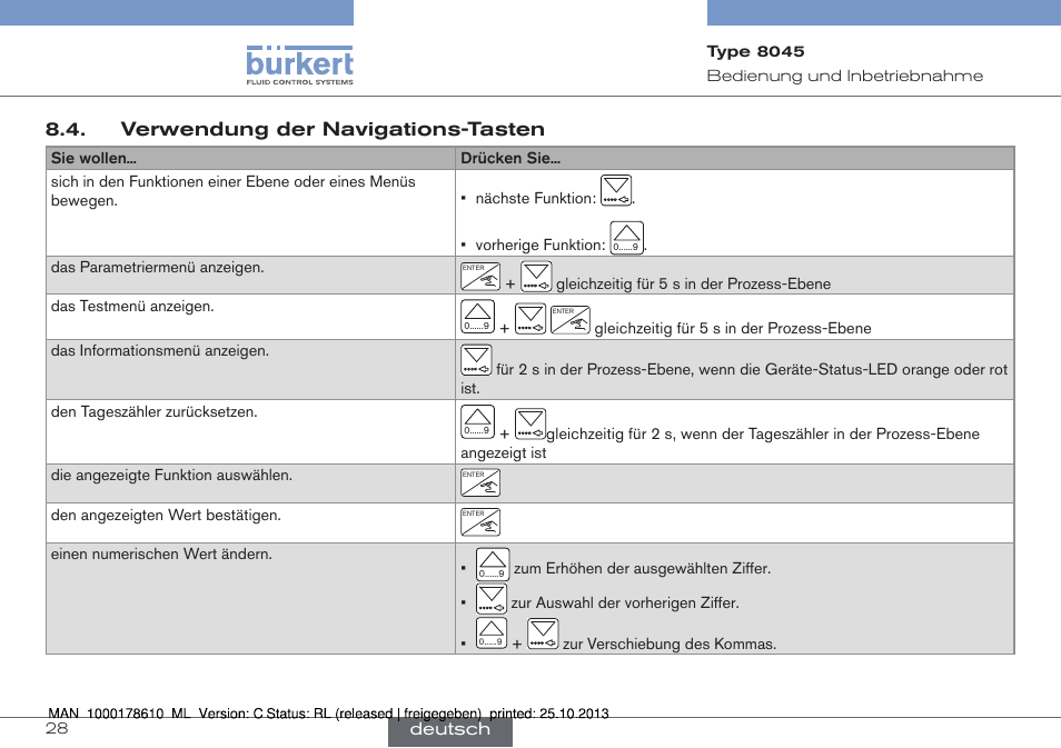 Verwendung der navigations-tasten | Burkert Type 8045 User Manual | Page 60 / 98