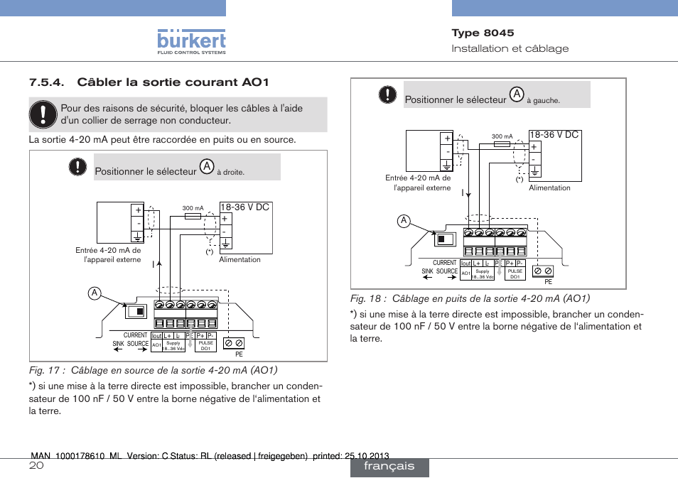 Câbler la sortie courant ao1, Français | Burkert Type 8045 User Manual | Page 84 / 98