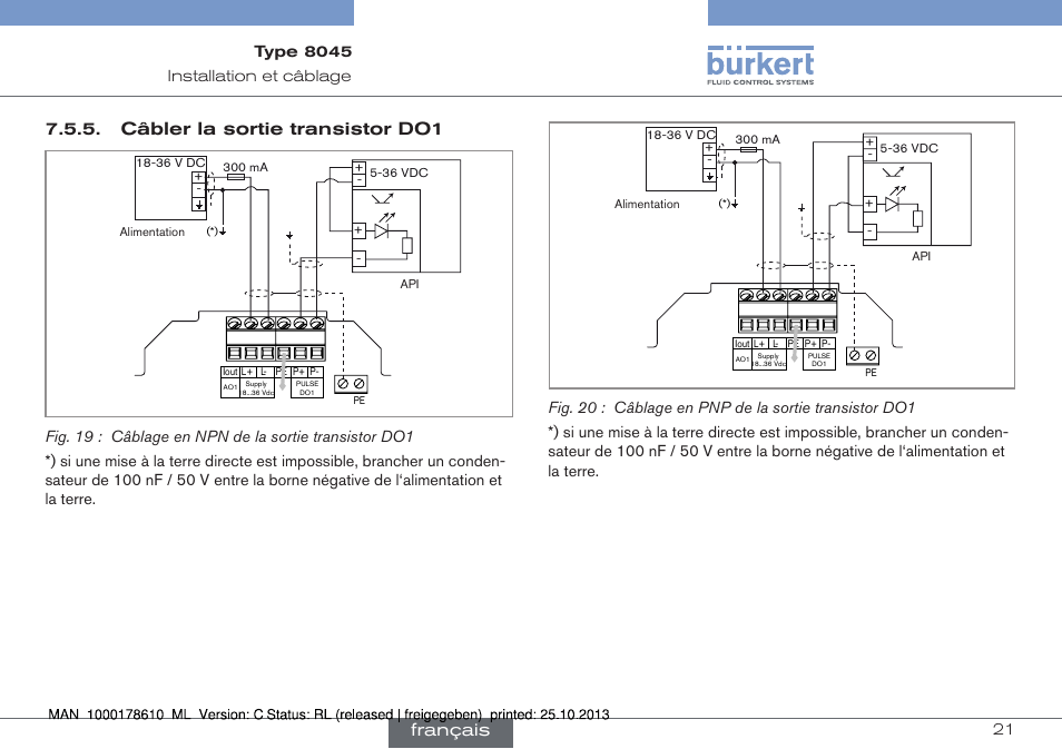 Câbler la sortie transistor do1, Français | Burkert Type 8045 User Manual | Page 85 / 98