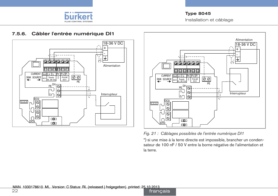 Câbler l'entrée numérique di1, Français | Burkert Type 8045 User Manual | Page 86 / 98