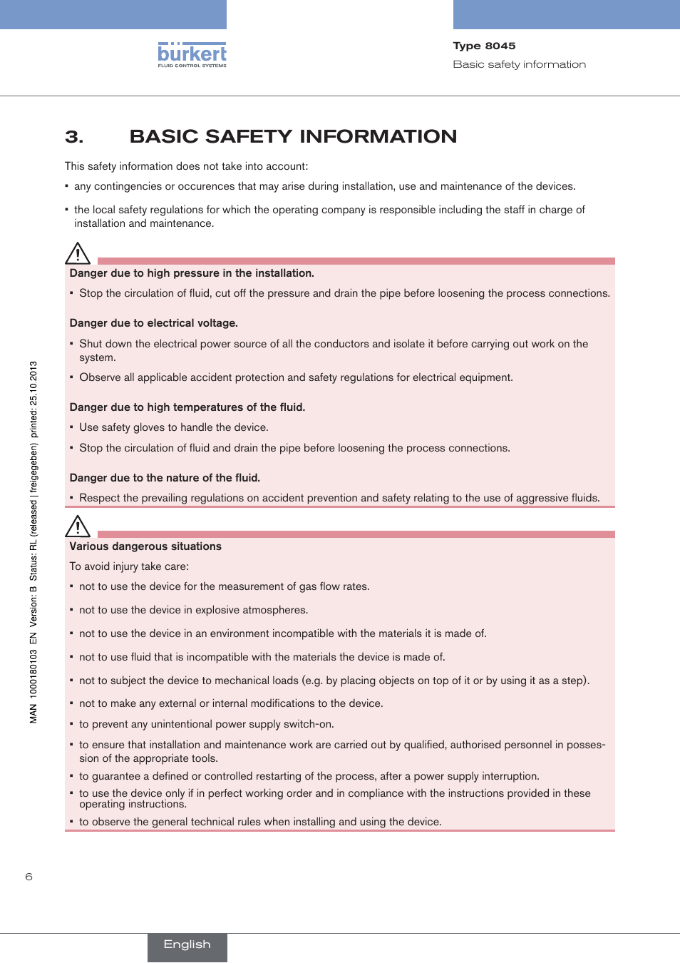 Basic safety information | Burkert Type 8045 User Manual | Page 10 / 74