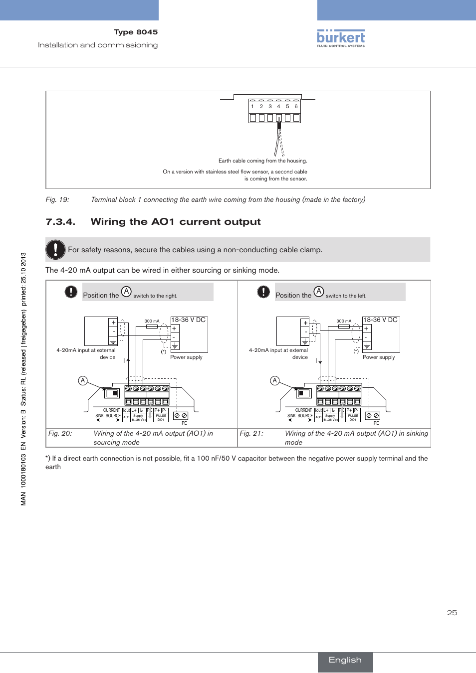 Wiring the ao1 current output, Fig. 19, English | Burkert Type 8045 User Manual | Page 29 / 74