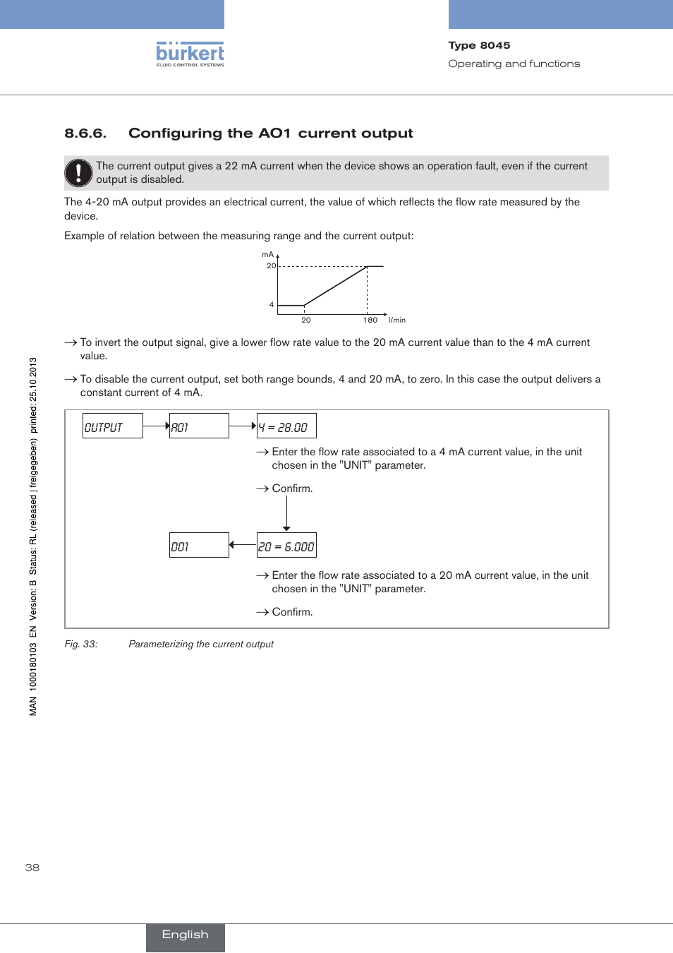 Configuring the ao1 current output | Burkert Type 8045 User Manual | Page 42 / 74