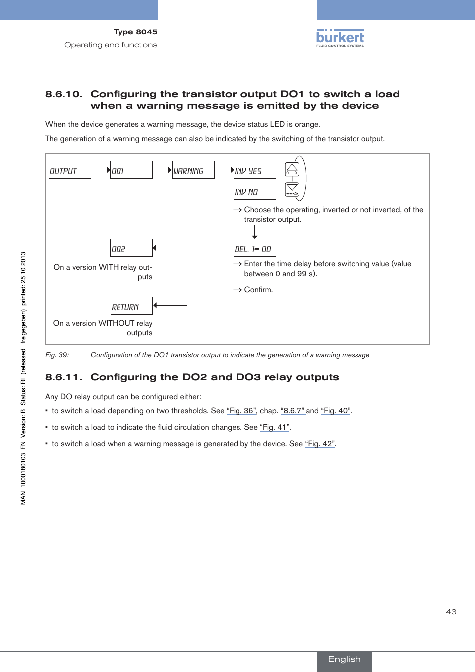 Configuring the do2 and do3 relay outputs, Emitted by the device, Fig. 39 | Burkert Type 8045 User Manual | Page 47 / 74