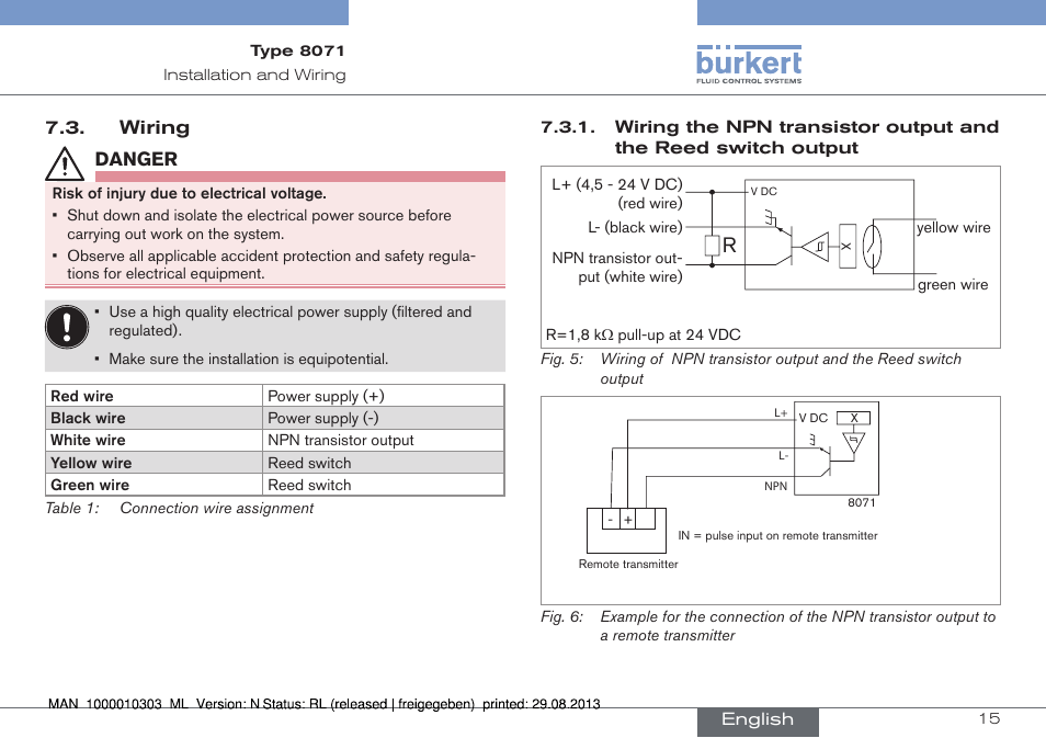 Wiring | Burkert Type 8071 User Manual | Page 15 / 70