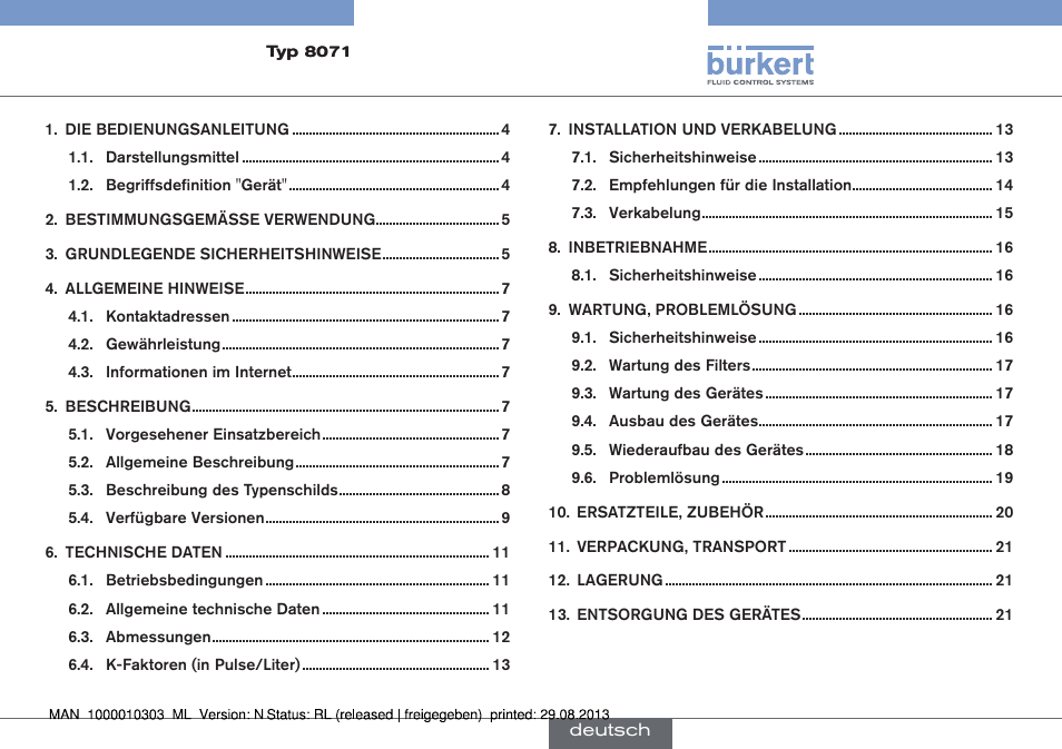 Bedienungsanleitung | Burkert Type 8071 User Manual | Page 25 / 70