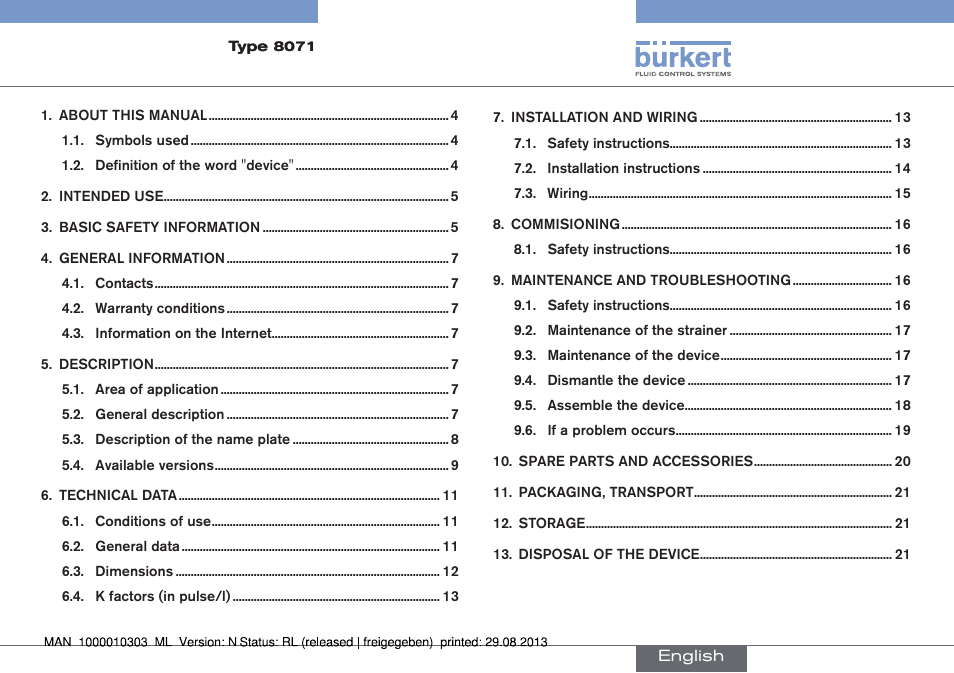 Operating instructions | Burkert Type 8071 User Manual | Page 3 / 70
