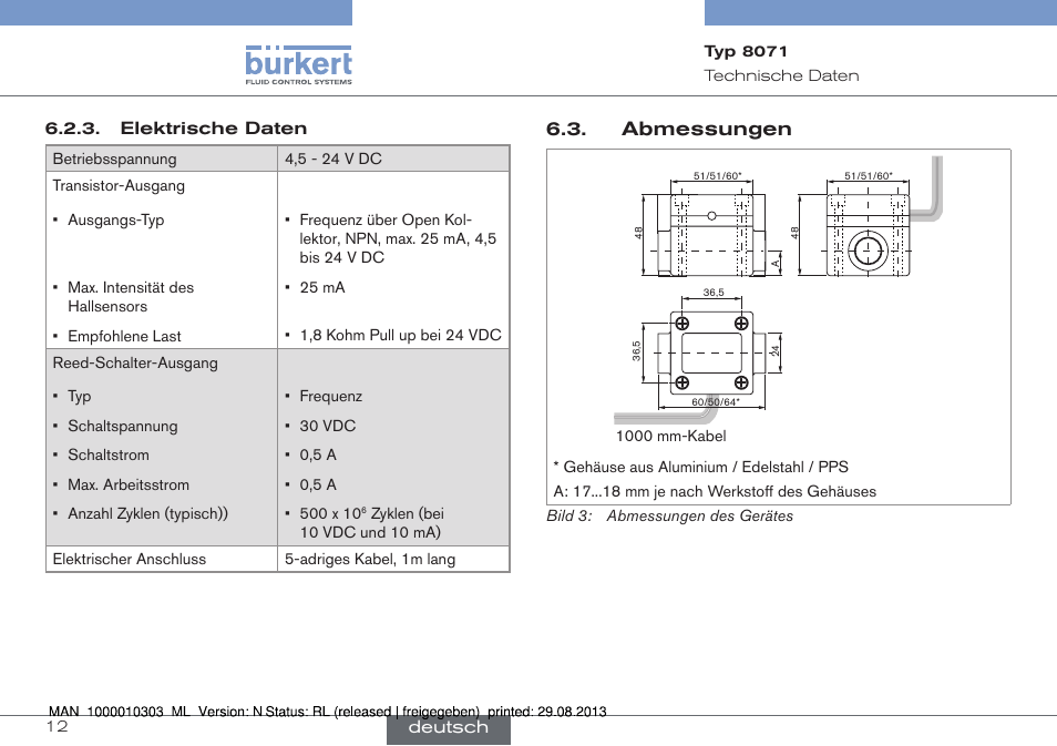 Abmessungen | Burkert Type 8071 User Manual | Page 34 / 70