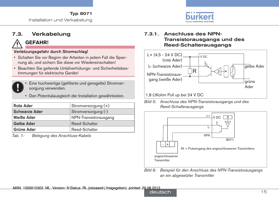 Verkabelung | Burkert Type 8071 User Manual | Page 37 / 70