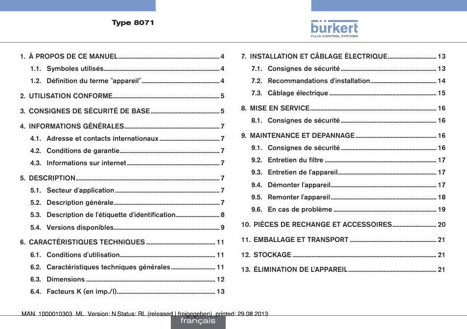 Manuel d'utilisation | Burkert Type 8071 User Manual | Page 47 / 70