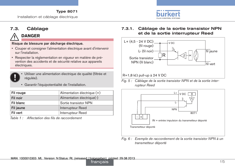 Câblage électrique | Burkert Type 8071 User Manual | Page 59 / 70