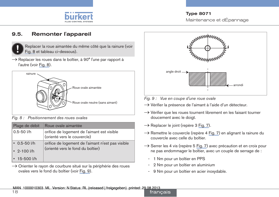 Remonter l'appareil | Burkert Type 8071 User Manual | Page 62 / 70