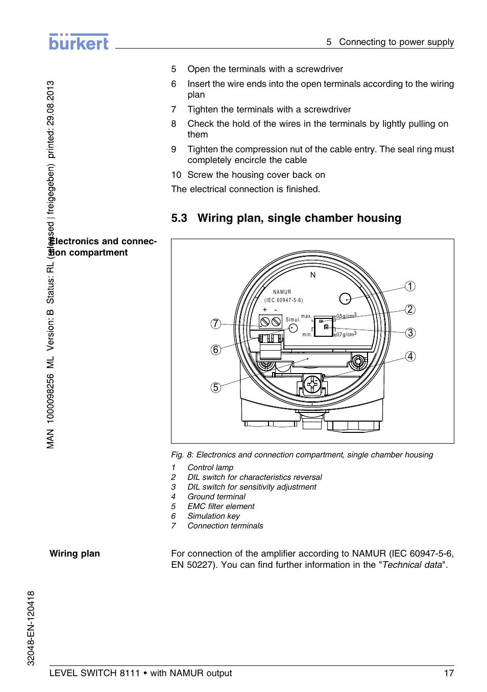 3 wiring plan, single chamber housing | Burkert Type 8111 User Manual | Page 17 / 112