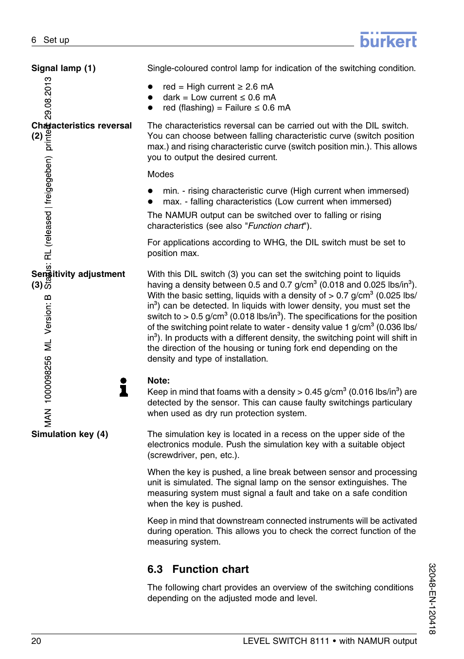 3 function chart | Burkert Type 8111 User Manual | Page 20 / 112