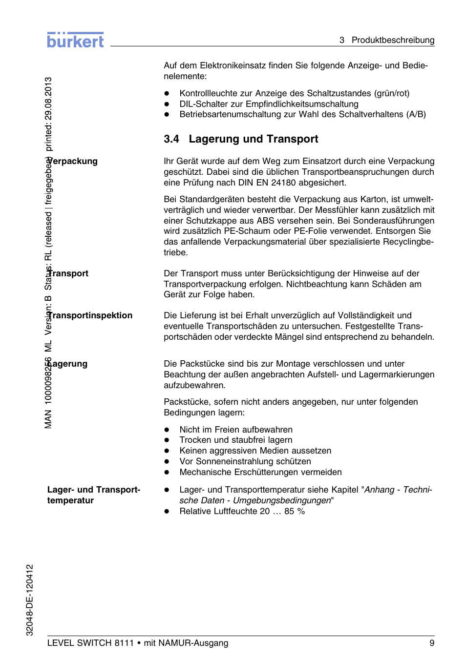 4 lagerung und transport | Burkert Type 8111 User Manual | Page 45 / 112