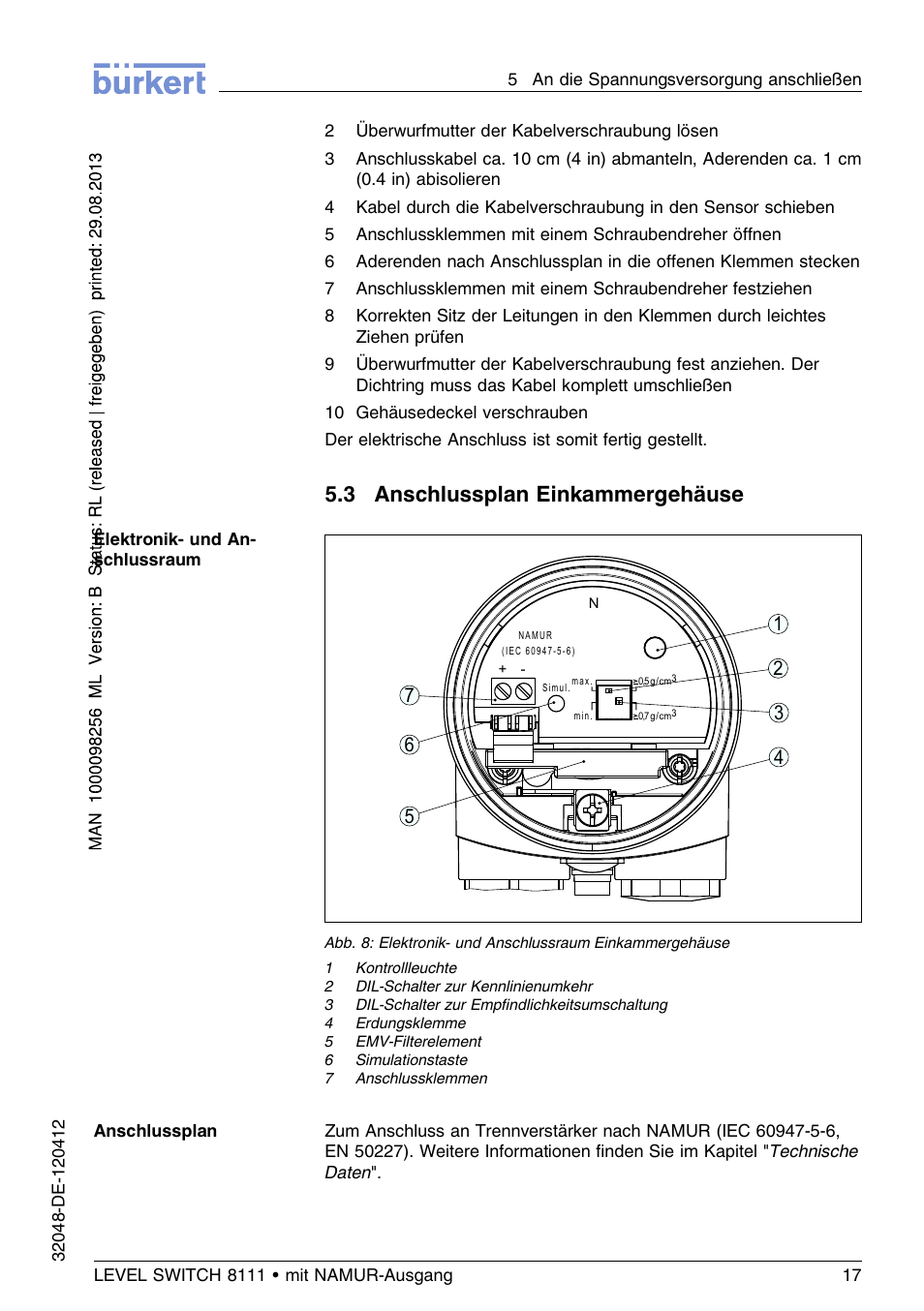 3 anschlussplan einkammergehäuse | Burkert Type 8111 User Manual | Page 53 / 112