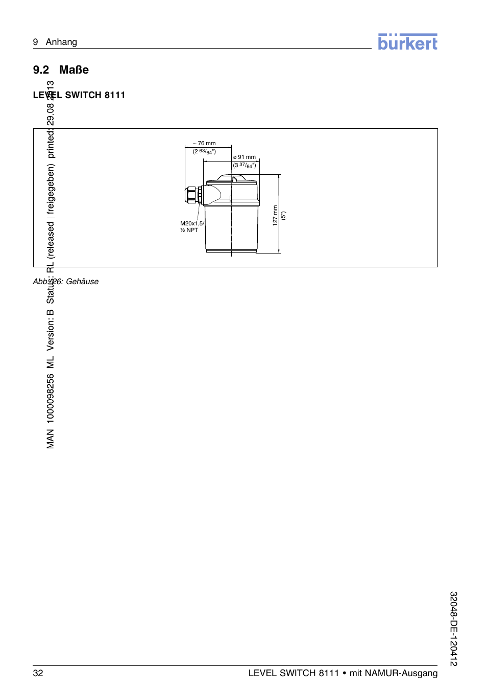 2 maße, Level switch 8111 | Burkert Type 8111 User Manual | Page 68 / 112
