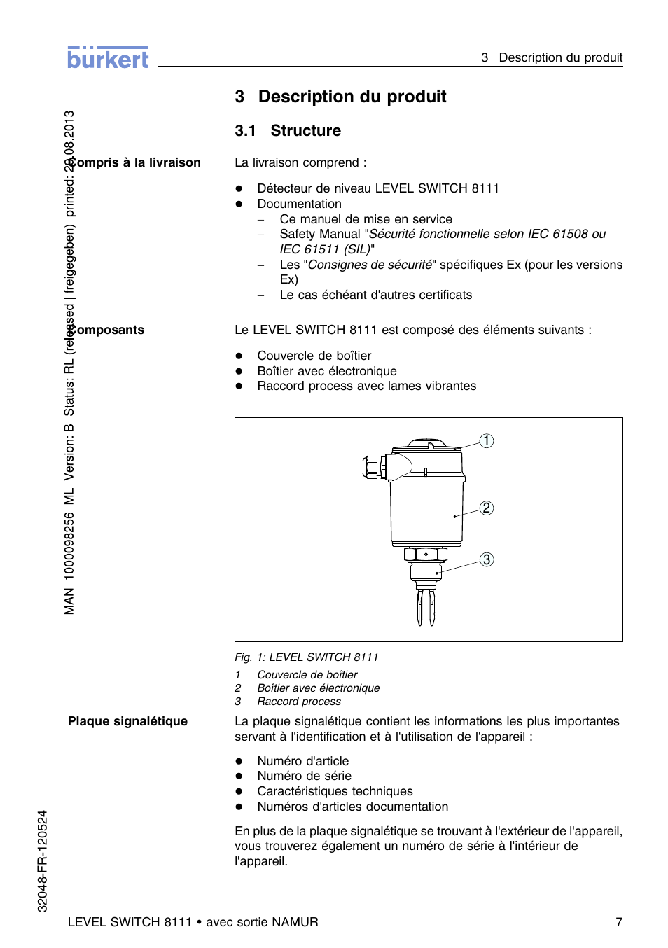 3 description du produit, 1 structure, 3description du produit | Burkert Type 8111 User Manual | Page 79 / 112