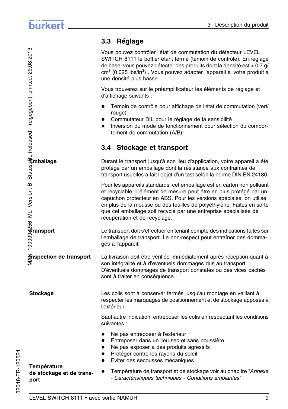 3 réglage, 4 stockage et transport | Burkert Type 8111 User Manual | Page 81 / 112