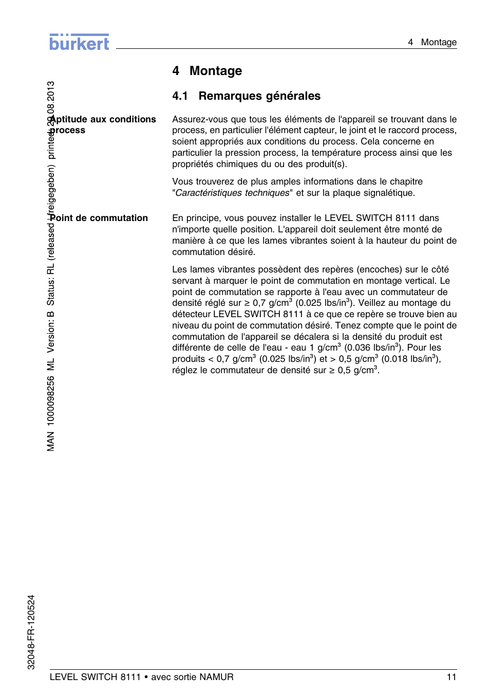 4 montage, 1 remarques générales, 4montage | Burkert Type 8111 User Manual | Page 83 / 112