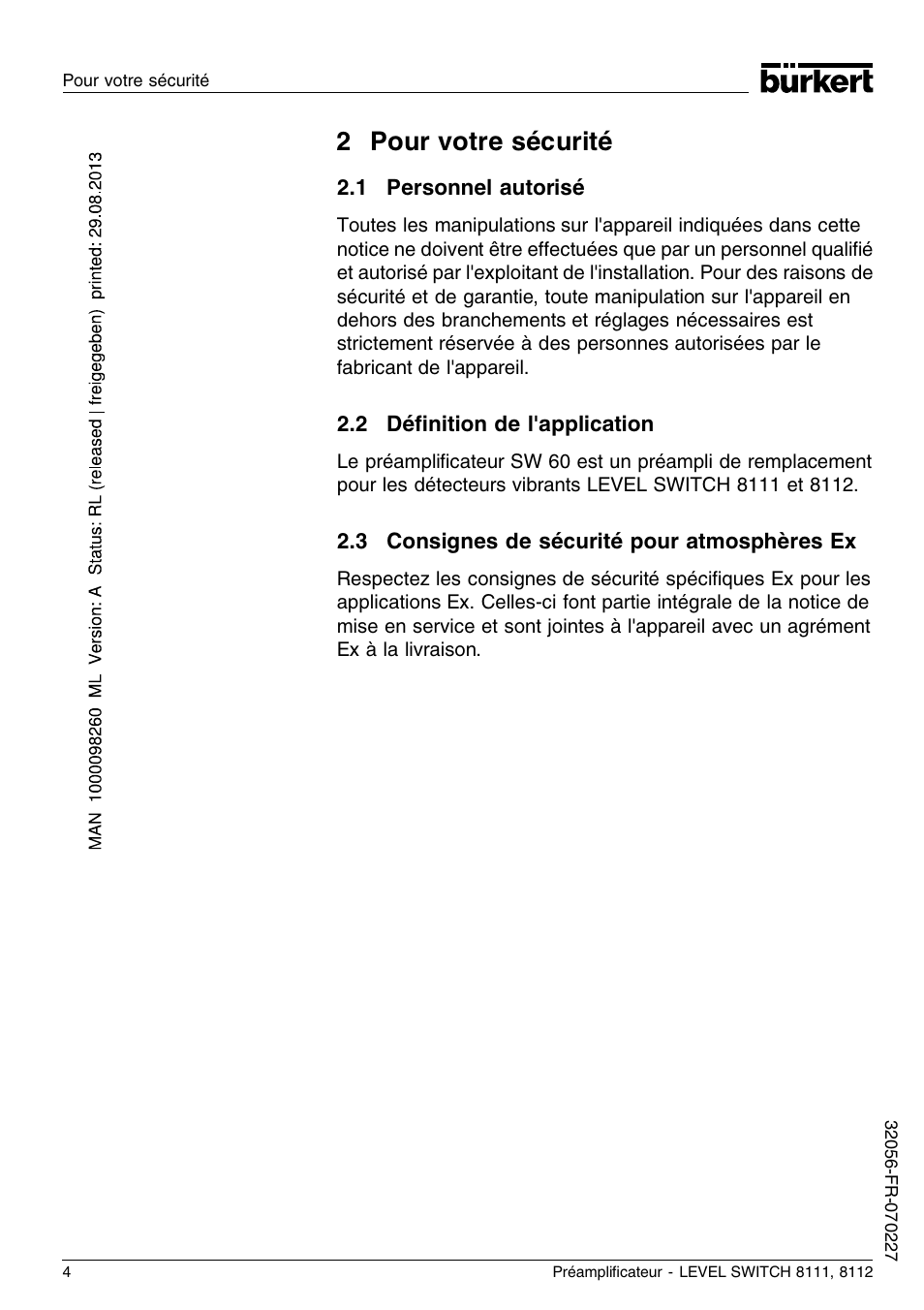 2 pour votre sécurité, 1 personnel autorisé, 2 définition de l'application | 3 consignes de sécurité pour atmosphères ex | Burkert Type 8112 User Manual | Page 16 / 36