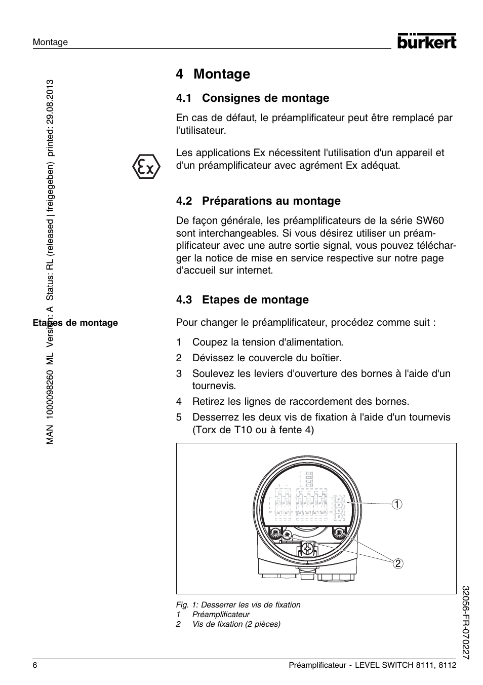 4 montage, 1 consignes de montage, 2 préparations au montage | 3 etapes de montage | Burkert Type 8112 User Manual | Page 18 / 36