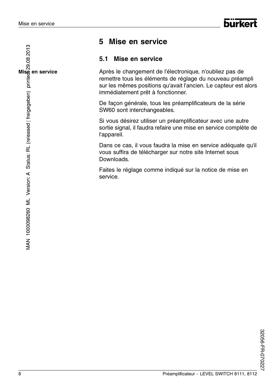 5 mise en service, 1 mise en service | Burkert Type 8112 User Manual | Page 20 / 36