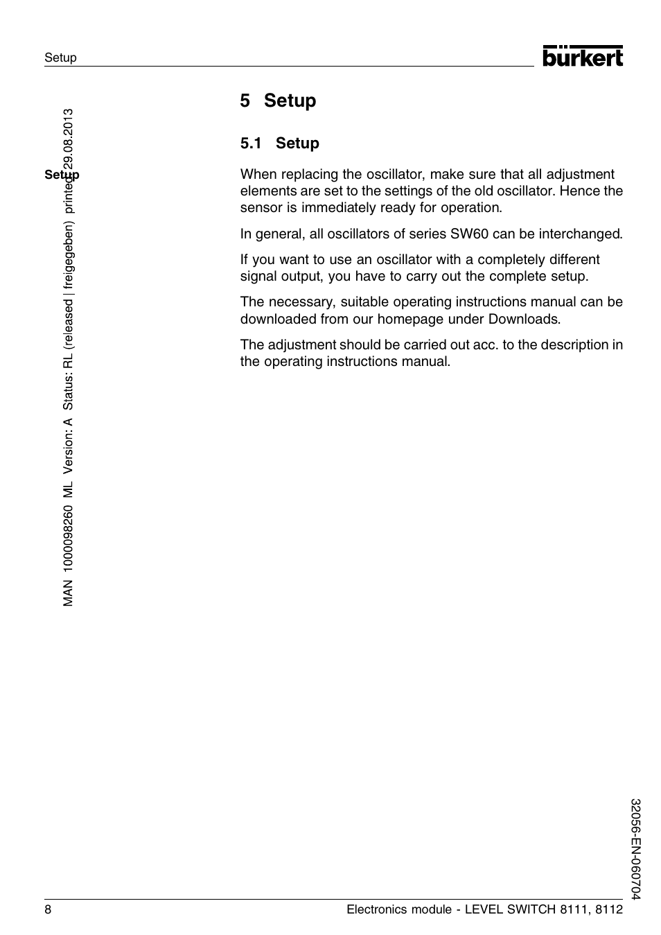 5 setup, 1 setup | Burkert Type 8112 User Manual | Page 8 / 36