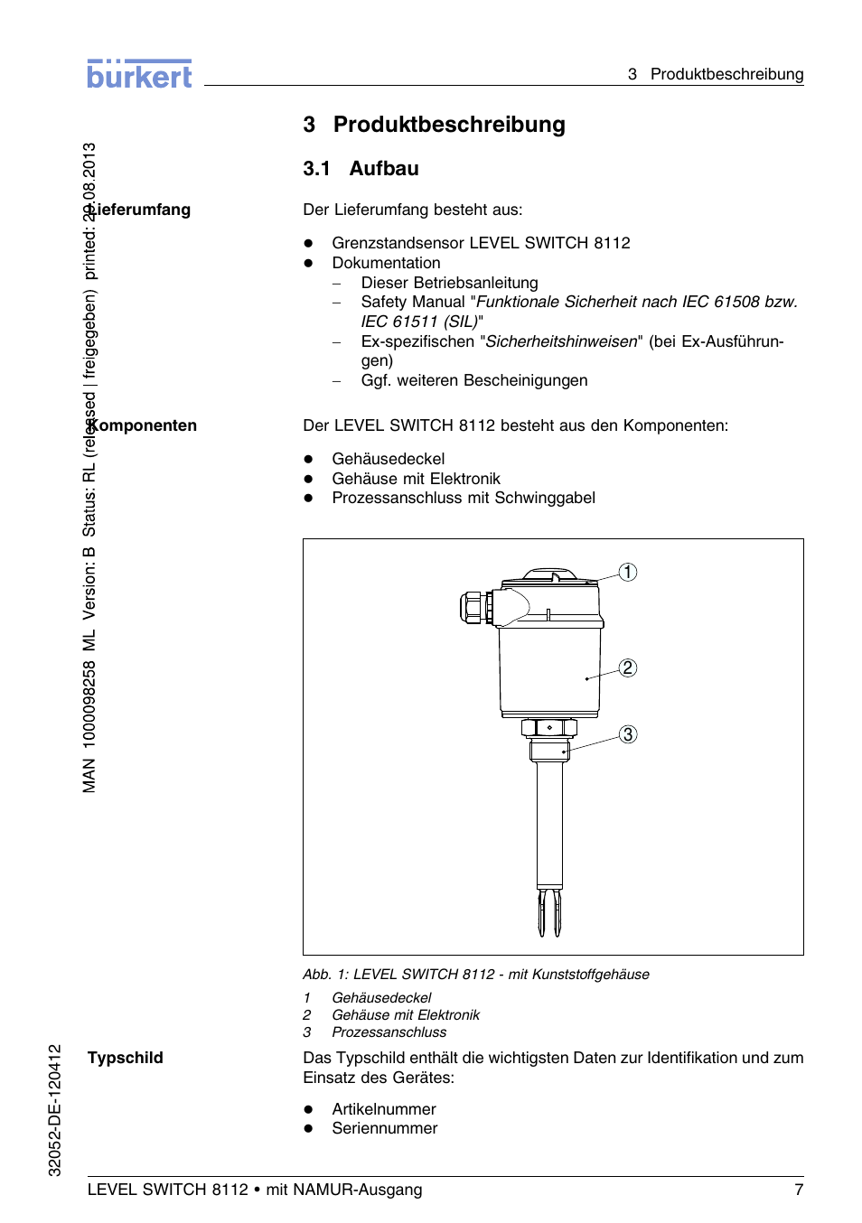 3 produktbeschreibung, 1 aufbau, 3produktbeschreibung | Burkert Type 8112 User Manual | Page 43 / 112