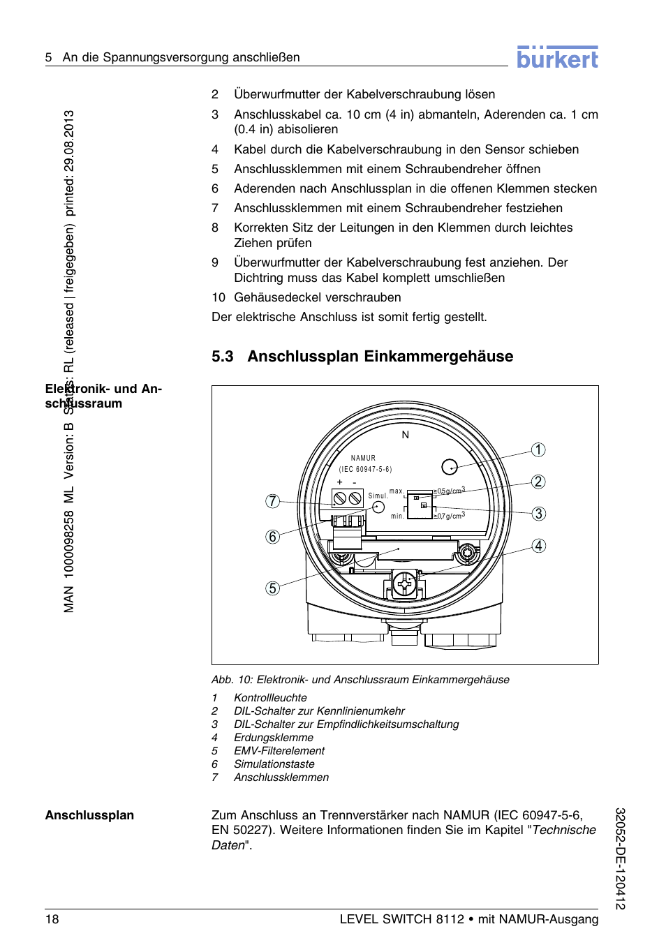 3 anschlussplan einkammergehäuse | Burkert Type 8112 User Manual | Page 54 / 112