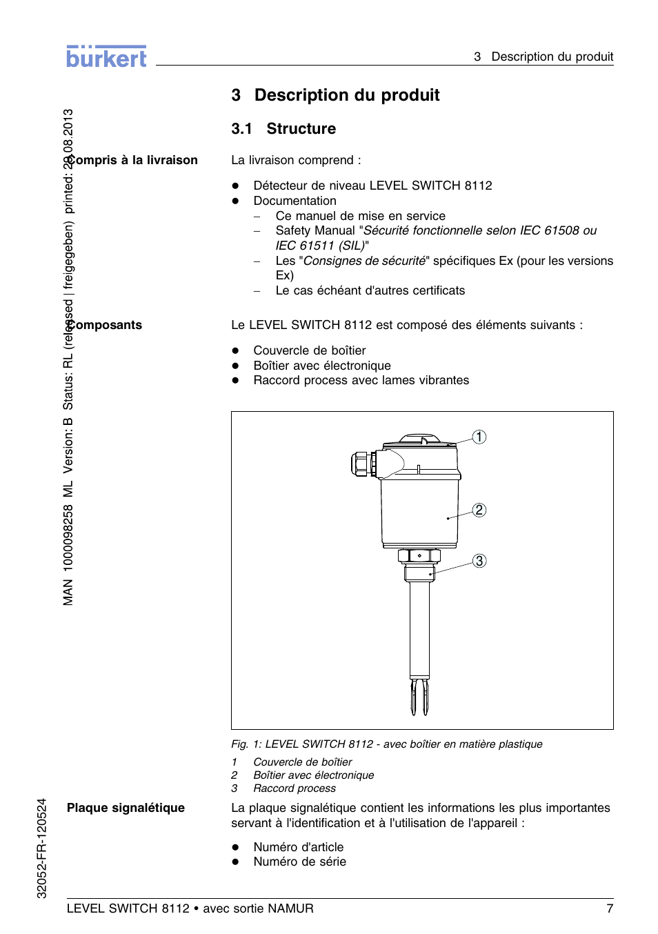 3 description du produit, 1 structure, 3description du produit | Burkert Type 8112 User Manual | Page 79 / 112